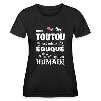 Mon toutou est mieux éduqué qu'un humain - T-shirt sport Femme - noir - Devant - AI Model Female 172 light (172cm)