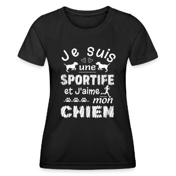 Je suis une sportife et j'aime mon chien - T-shirt sport Femme - noir - Devant - AI Model Female 172 light (172cm)