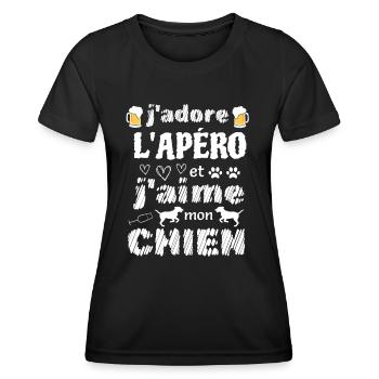 J'adore l'apéro et j'aime mon chien - T-shirt sport Femme - noir - Devant - AI Model Female 172 light (172cm)