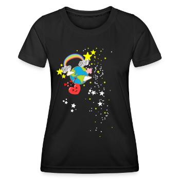 Rainbow, Earth, Stars, Space, Sky - Women's Functional T-Shirt - black - Front - AI Model Female 172 light (172cm)