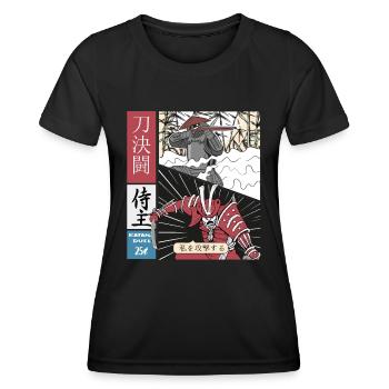 Meisterschwertkämpfer Katana vs Schusswaffe - Frauen Funktions-T-Shirt - Schwarz - Vorne - AI Model Female 172 light (172cm)