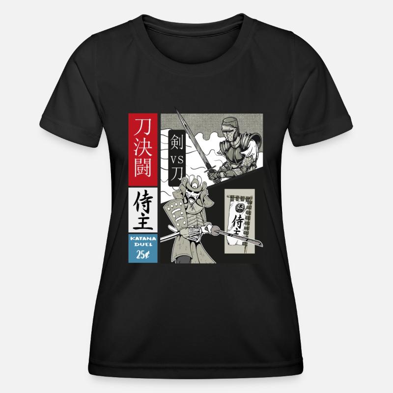 Samurai Duel Katana vs. Épée Lourde - T-shirt sport Femme - noir