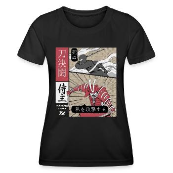 Katana Duell Ninja vs Samurai - Frauen Funktions-T-Shirt - Schwarz - Vorne - AI Model Female 172 light (172cm)