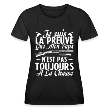 La preuve que mon papa pas toujours chasse - T-shirt sport Femme - noir - Devant - AI Model Female 172 light (172cm)