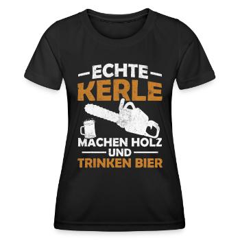 Echte kerle machen holz und trinken bier - Frauen Funktions-T-Shirt - Schwarz - Vorne - AI Model Female 172 light (172cm)
