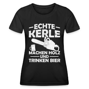 Echte kerle machen holz und trinken bier - Frauen Funktions-T-Shirt - Schwarz - Vorne - AI Model Female 172 light (172cm)