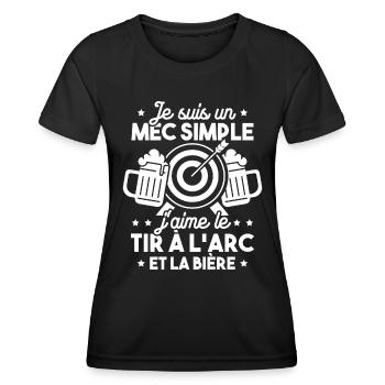 Un mec simple j'aime le tir à l'arc et la bière - T-shirt sport Femme - noir - Devant - AI Model Female 172 light (172cm)