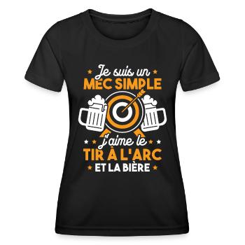 Un mec simple j'aime le tir à l'arc et la bière - T-shirt sport Femme - noir - Devant - AI Model Female 172 light (172cm)