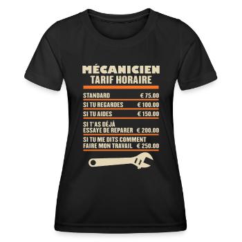 Mécanicien Tarif Horaire - T-shirt sport Femme - noir - Devant - AI Model Female 172 light (172cm)