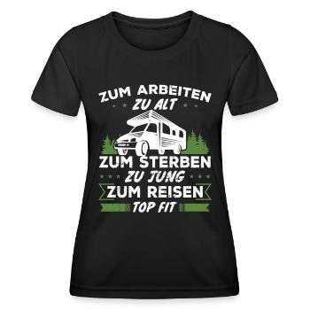 Zum reisen topfit - Geschenk Reisende - Frauen Funktions-T-Shirt - Schwarz - Vorne - AI Model Female 172 light (172cm)