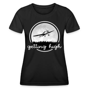 Flugzeug Pilot "getting high" Flieger-Romantik - Frauen Funktions-T-Shirt - Schwarz - Vorne - AI Model Female 172 light (172cm)