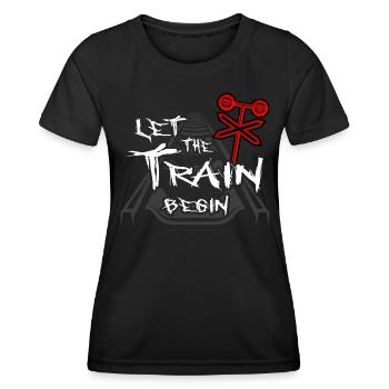 Modeleisenbahn Schaffner Eisenbahn Lokomotive Zug - Frauen Funktions-T-Shirt - Schwarz - Vorne - AI Model Female 172 light (172cm)