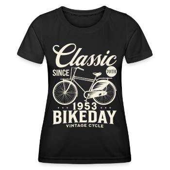 Fan De Vélo 1953 70 Ans Anniversaire Cycliste - T-shirt sport Femme - noir - Devant - AI Model Female 172 light (172cm)