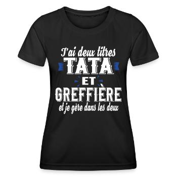 Greffière Tata Tatie Femme Cadeau Métier Famille - T-shirt sport Femme - noir - Devant - AI Model Female 172 light (172cm)