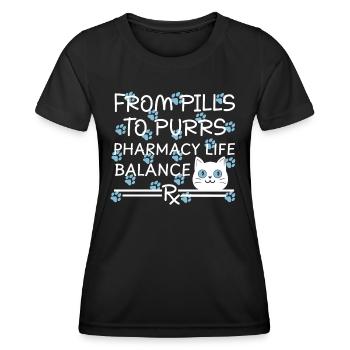 Pharmacie Pilules pour chat à ronronner Bleu-Blanc - T-shirt sport Femme - noir - Devant - AI Model Female 172 light (172cm)