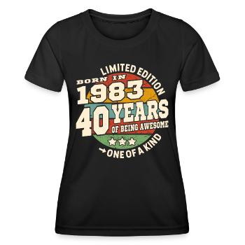 40 years - birthday 1983 - Women's Functional T-Shirt - black - Front - AI Model Female 172 light (172cm)
