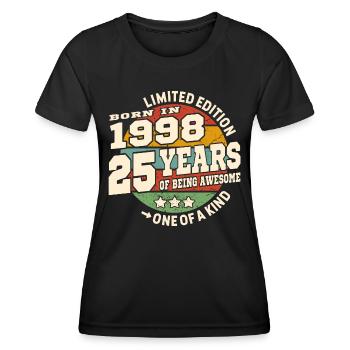 25 years - birthday 1998 - Women's Functional T-Shirt - black - Front - AI Model Female 172 light (172cm)
