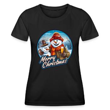 Lustiger Schneemann mit Bier Weihnachtsfest - Frauen Funktions-T-Shirt - Schwarz - Vorne - AI Model Female 172 light (172cm)