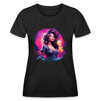 Wunderschöne Frau am Meer im Pin-Up Style - Frauen Funktions-T-Shirt - Schwarz - Vorne - AI Model Female 172 light (172cm)