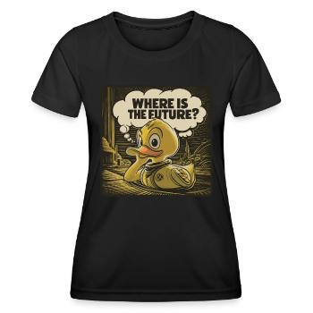 Nachdenkliche Gelbe Plastikente Ente - Frauen Funktions-T-Shirt - Schwarz - Vorne - AI Model Female 172 light (172cm)