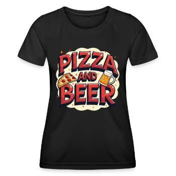 Pizza et bière Nourriture Alcool Dictons amusants - T-shirt sport Femme - noir - Devant - AI Model Female 172 light (172cm)