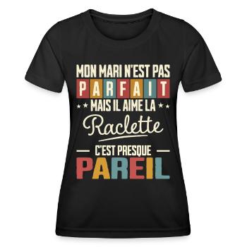 Humour Mari Pas Parfait Femme Mari Aime Raclette - T-shirt sport Femme - noir - Devant - AI Model Female 172 light (172cm)