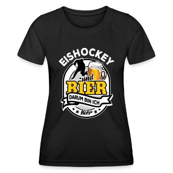 Eishockey & Bier - darum bin ich hier - Frauen Funktions-T-Shirt - Schwarz - Vorne - AI Model Female 172 light (172cm)