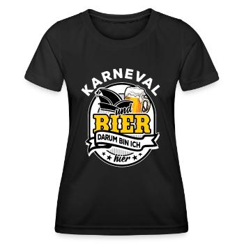 Karneval & Bier - darum bin ich hier - Frauen Funktions-T-Shirt - Schwarz - Vorne - AI Model Female 172 light (172cm)