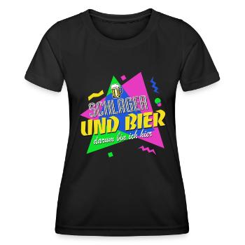 Schlager und Bier darum bin ich hier - 80er Jahre - Frauen Funktions-T-Shirt - Schwarz - Vorne - AI Model Female 172 light (172cm)