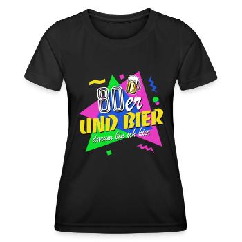 80er und Bier darum bin ich hier - 80er Jahre - Frauen Funktions-T-Shirt - Schwarz - Vorne - AI Model Female 172 light (172cm)