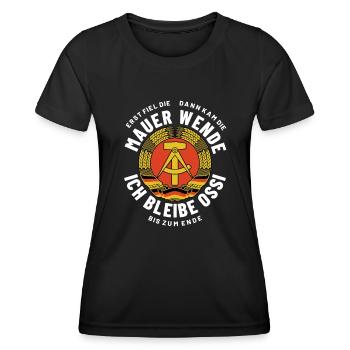 Mauer, Wende, Ossi bis zum Ende, DDR Spruch - Frauen Funktions-T-Shirt - Schwarz - Vorne - AI Model Female 172 light (172cm)