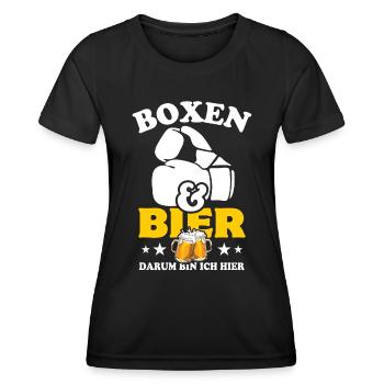 Boxen und Bier, darum bin ich hier - Spruch - Frauen Funktions-T-Shirt - Schwarz - Vorne - AI Model Female 172 light (172cm)