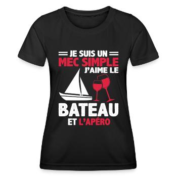 Je Suis Un Mec Simple J'aime Le Bateau Et L'apéro - T-shirt sport Femme - noir - Devant - AI Model Female 172 light (172cm)