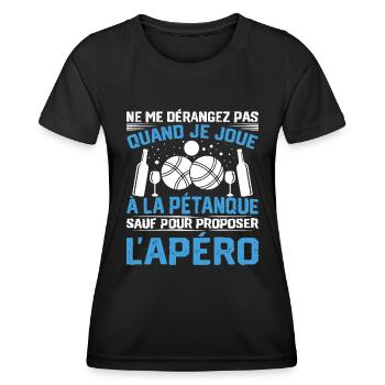 Cadeau Drôle Pour Amoureux De Pétanque Et Apéro - T-shirt sport Femme - noir - Devant - AI Model Female 172 light (172cm)