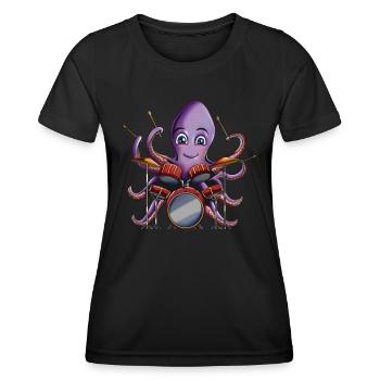 Schlagzeug Musik Songs Oktopus Band Schlagzeuger - Frauen Funktions-T-Shirt - Schwarz - Vorne - AI Model Female 172 light (172cm)