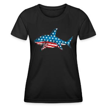Feiertag Amerika 4. Juli Hai Kostüm Hai Fan - Frauen Funktions-T-Shirt - Schwarz - Vorne - AI Model Female 172 light (172cm)