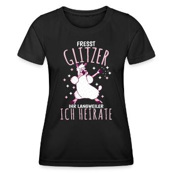 JGA - FRESST GLITZER IHR LANGWEILER ICH HEIRATE - Frauen Funktions-T-Shirt - Schwarz - Vorne - AI Model Female 172 light (172cm)