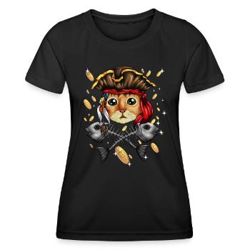 Pirate Chat Pirate Costume Chat Squelette Poisson - T-shirt sport Femme - noir - Devant - AI Model Female 172 light (172cm)