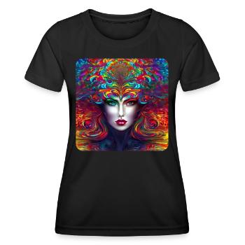 Cooles buntes Psychedelisches Motiv Frau - Frauen Funktions-T-Shirt - Schwarz - Vorne - AI Model Female 172 light (172cm)