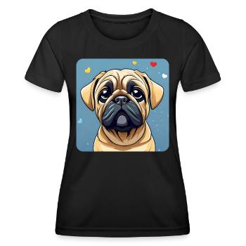 Niedlicher kleiner Mops mit Hundeblick - Frauen Funktions-T-Shirt - Schwarz - Vorne - AI Model Female 172 light (172cm)