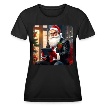 Cooler moderner Weihnachtsmann im Anzug und Tablet - Frauen Funktions-T-Shirt - Schwarz - Vorne - AI Model Female 172 light (172cm)