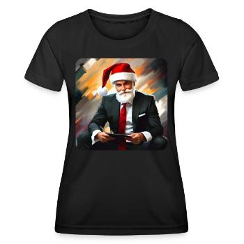 Cool modern Santa Claus in suit and tablet - Women's Functional T-Shirt - black - Front - AI Model Female 172 light (172cm)