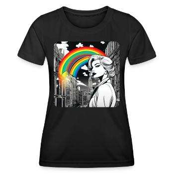 Pretty woman in the city with rainbow - Women's Functional T-Shirt - black - Front - AI Model Female 172 light (172cm)