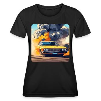 Oldtimer Drift Auto Turbo Rallye mit Rauch - Frauen Funktions-T-Shirt - Schwarz - Vorne - AI Model Female 172 light (172cm)