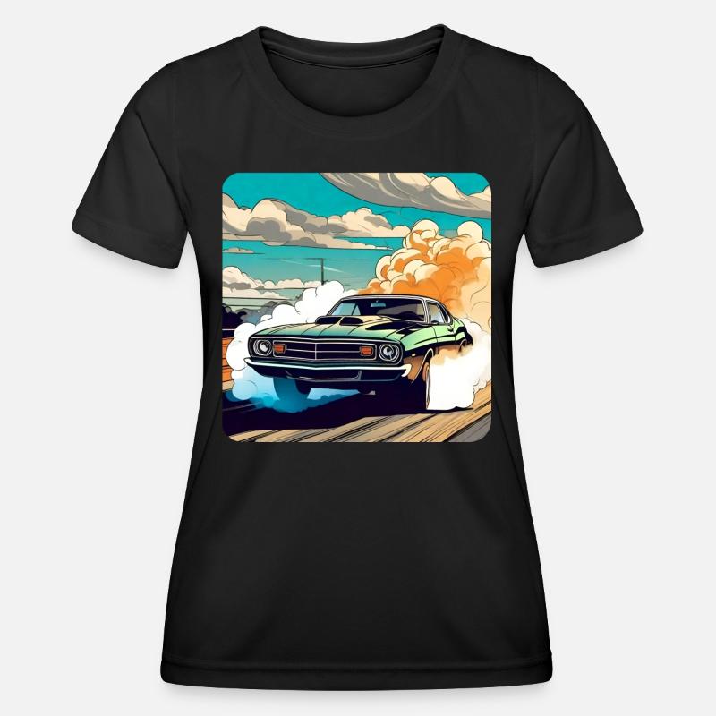 Oldtimer Drift Auto Turbo Rallye mit Rauch - Frauen Funktions-T-Shirt - Schwarz