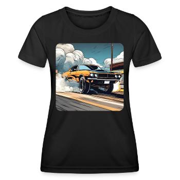 Oldtimer Drift Auto Turbo Rallye mit Rauch - Frauen Funktions-T-Shirt - Schwarz - Vorne - AI Model Female 172 light (172cm)