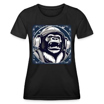 Gorille avec des écouteurs, un chapeau d’hiver et de la neige - T-shirt sport Femme - noir - Devant - AI Model Female 172 light (172cm)