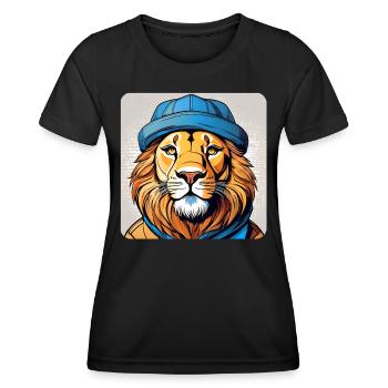 Cool lion with hat - Women's Functional T-Shirt - black - Front - AI Model Female 172 light (172cm)