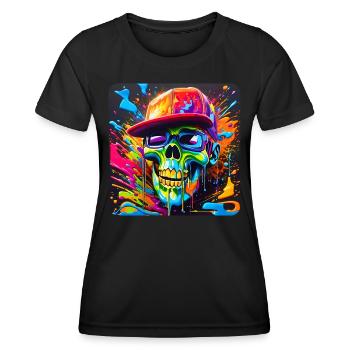 Cooler Totenkopf mit Sonnenbrille im Graffiti Stil - Frauen Funktions-T-Shirt - Schwarz - Vorne - AI Model Female 172 light (172cm)
