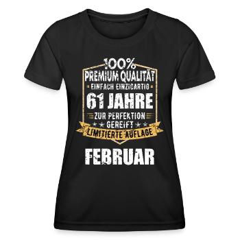 61. Geburtstag FEBRUAR Jahrgang 1963 Geschenkidee - Frauen Funktions-T-Shirt - Schwarz - Vorne - AI Model Female 172 light (172cm)